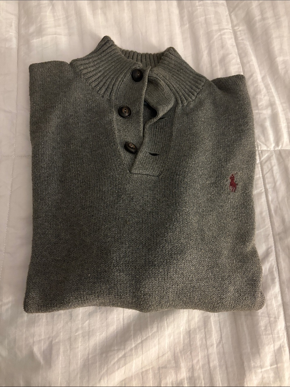 Polo by Ralph Lauren Gray Zip-Style Funnel Neck Sweater with Red Pony